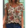 Summer Flower T-Shirts Floral 3D Print Women V-Neck Short Sleeve T Shirt Y2k Harajuku Oversized Tees Tops Female Street Clothing