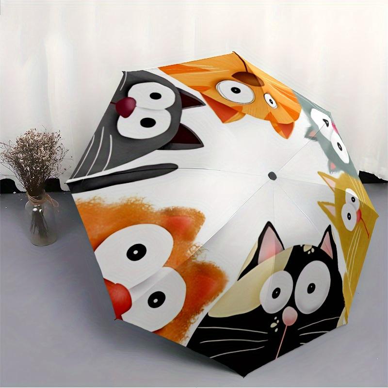 1 Stück Automatisch faltbarer Regenschirm mit Katzenmotiven, Tragbares & faltbares Design mit 8 Speichen, Lässiges Outdoor-Accessoire Halloween- und Weihnachtsgeschenke yy2