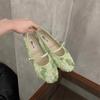 Fashion SUOJIALUN 2025 Summer New Women Flat Shoes Fashion Flower Lace Slip On Mary Jane Shoes Soft Flat Heel Outdoor Dress Single Shoes