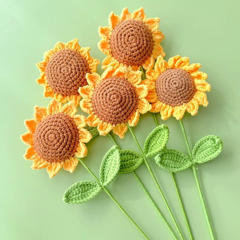 6Pcs Handmade Crochet Sunflower, Handmade Knitted Flowers, Artificial Woven SunFlowers Best For Teacher's Day, Graduation Gfit