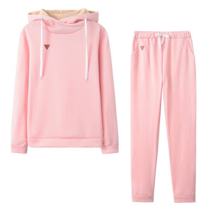2025 Autumn/Winter Women's Fleece Fashion Leather Patch Hooded Casual Sports Set