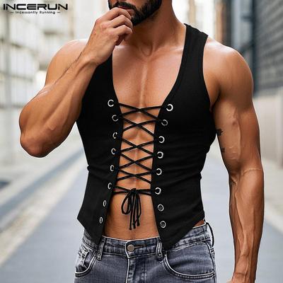 Summer Men Strap Sleeveless Front Bandage Party Fitted Tank Tops