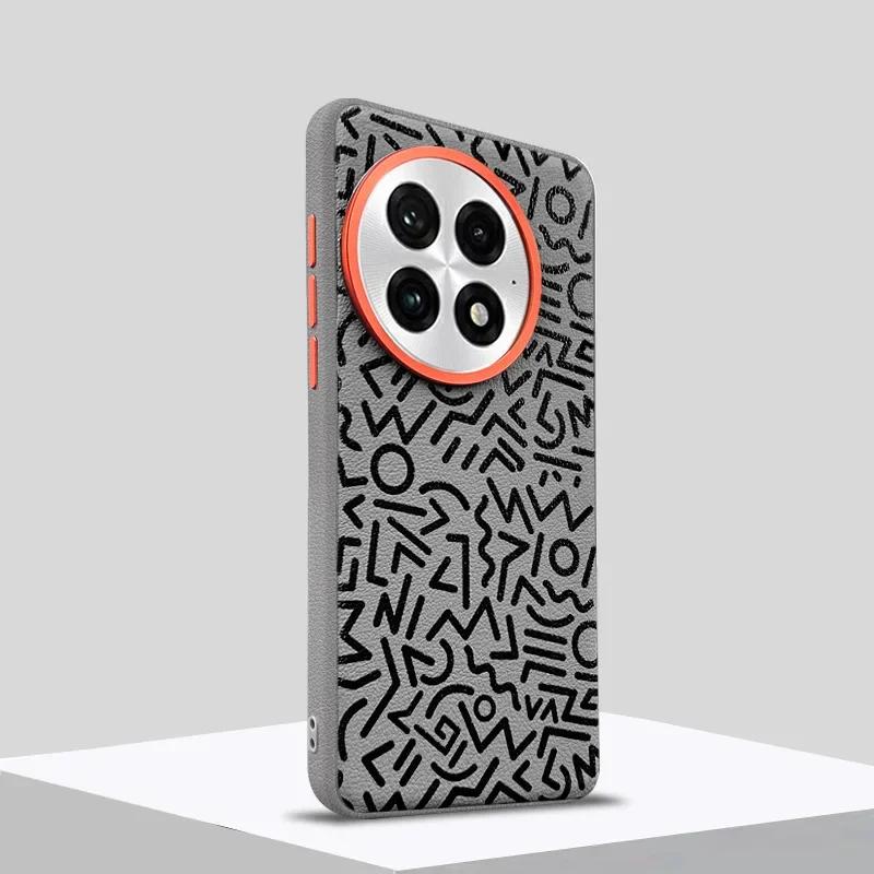 

Graffiti Painted Plain Leather Phone Case for Oneplus 13 13T 13R 1+Ace 5 Pro Metal Lens Large Hole+Independent Button Hard Cover Oneplus13