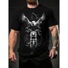 Men's Heavyweight 100% Cotton Motorcycle Graphic T-Shirt - Black Biker Rebel Tee with Eagle Riding Motorcycle, Skull & Wings Design, Gothic Lettering