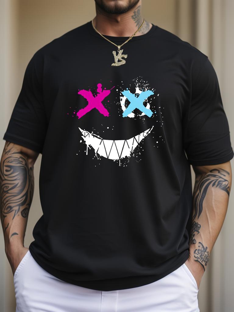 Cross eyed smile pattern print mens pattern Tshirt summer casual and comfortable