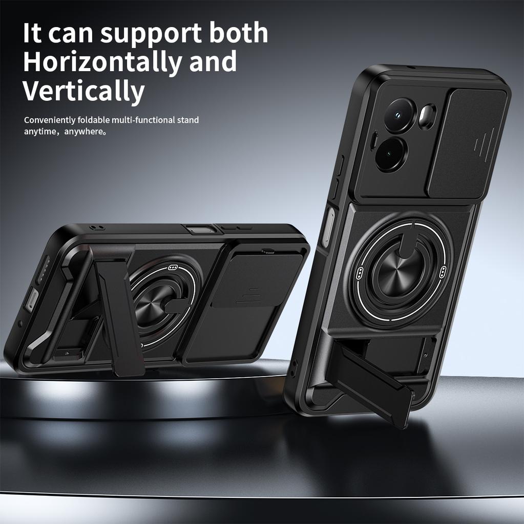 Pouzdro pro POCO M7 4G Pouzdro Otočný Kroužek na ochranu fotoaparátu Posuvný Stojánek Nárazuvzdorný Kryt Capa Funda