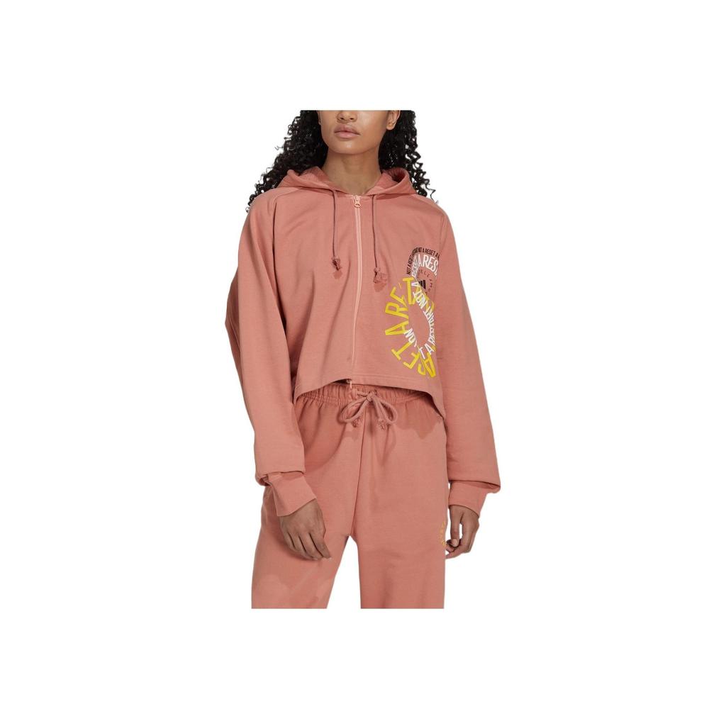 adidas Women's Logo Print Cropped Full-Zip Hoodie Pink IB5891