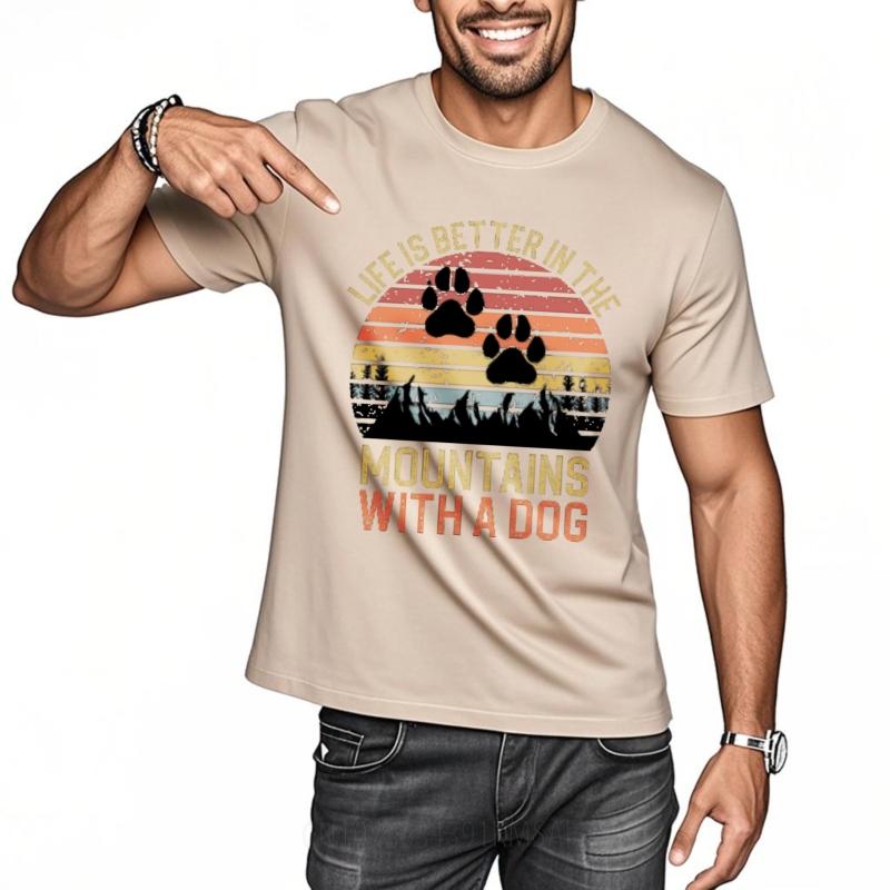 Comfortable Unisex O Neck tshirt Black Life Is Better In The Mountains With A Dog Minimalist For man Top tees Quick Dry Shirt