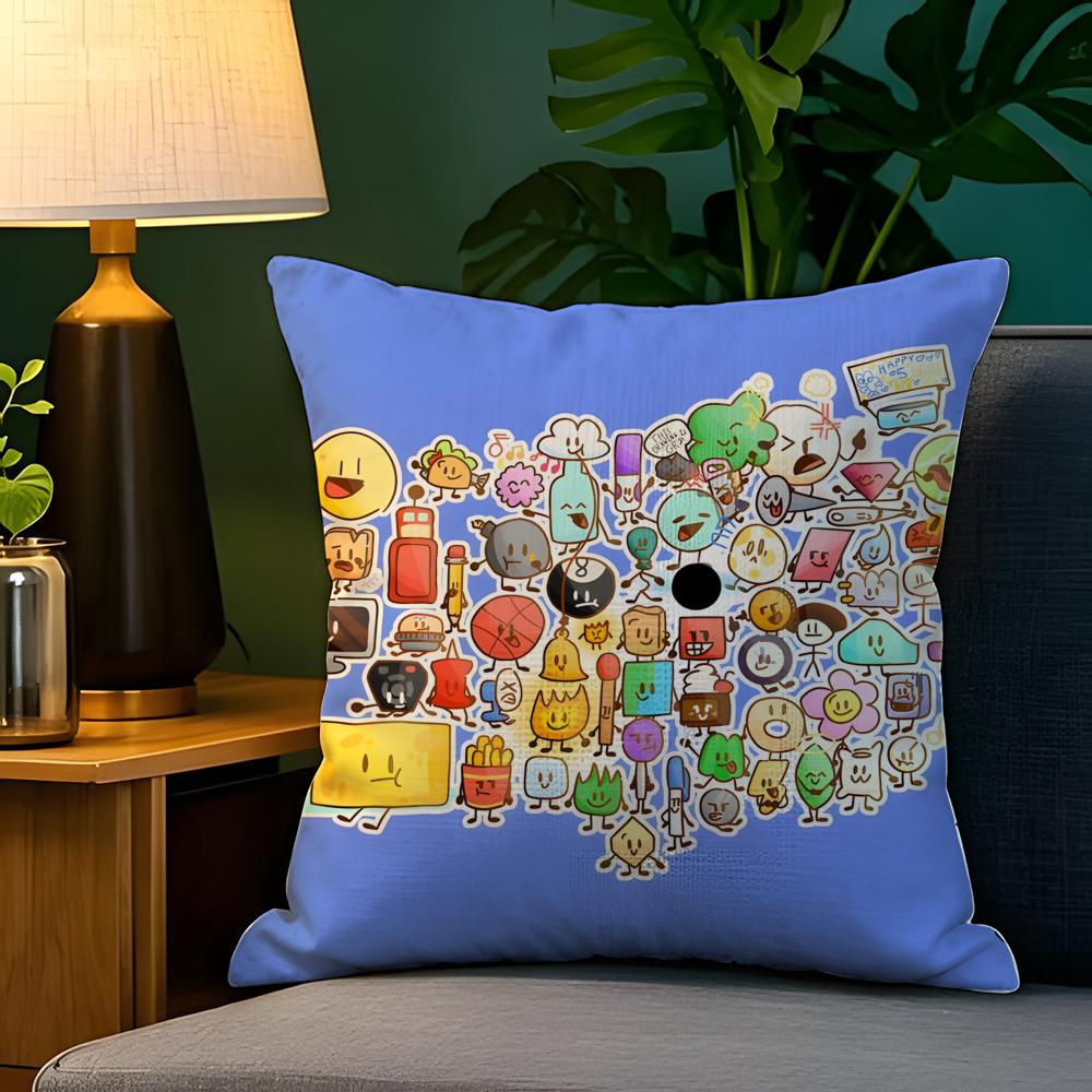 BFDI Batalla por la Isla del Sueño Funda de Almohada Funda de Almohada de Lino Natural Decoración a Doble Cara Funda de Almohada para Sofá Decoración del Hogar