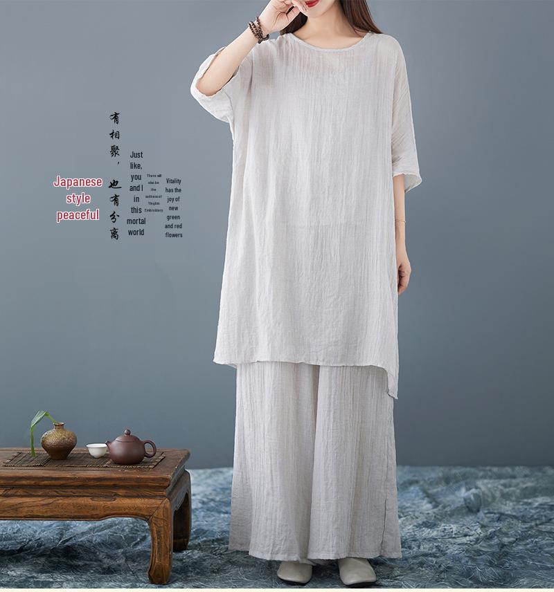 Jarní/Letní Zen Retro Dámský Set Široké Kalhoty a Tílko