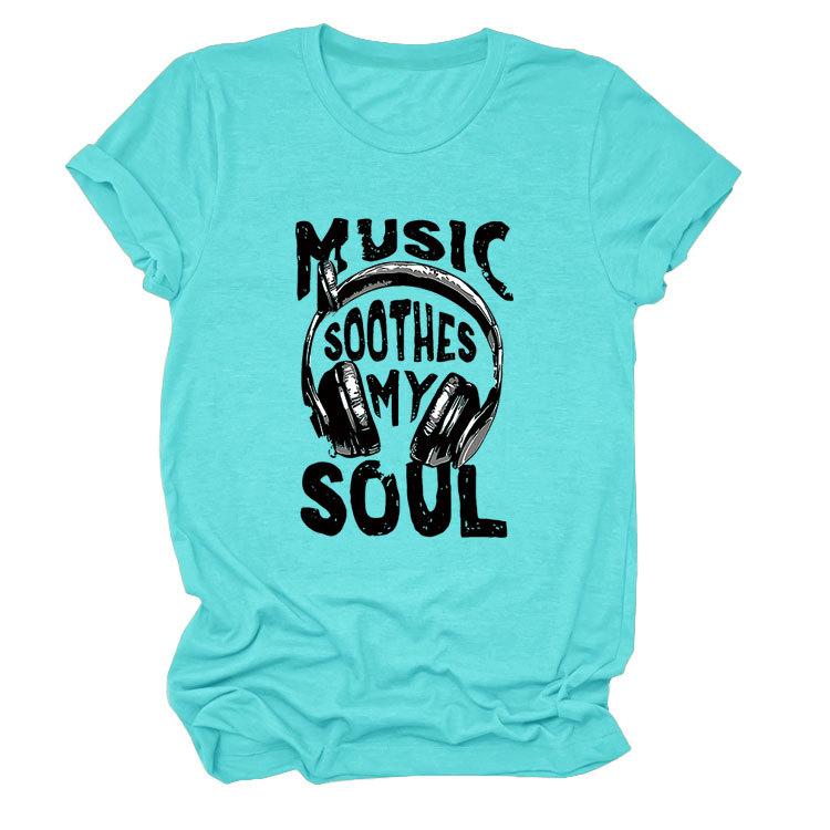 Personality trendy music soothes my ladies bottoming round neck short sleeve t-shirt