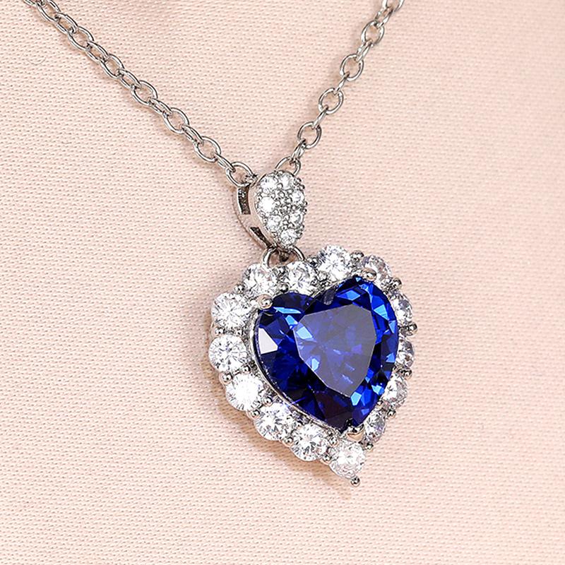 Huitan Wunderschöne blaue Herz-Halskette für Damen, Hochzeit, Party, brillante Zirkonia, elegantes Damen-Accessoire, Jahrestagsgeschenk, Modeschmuck