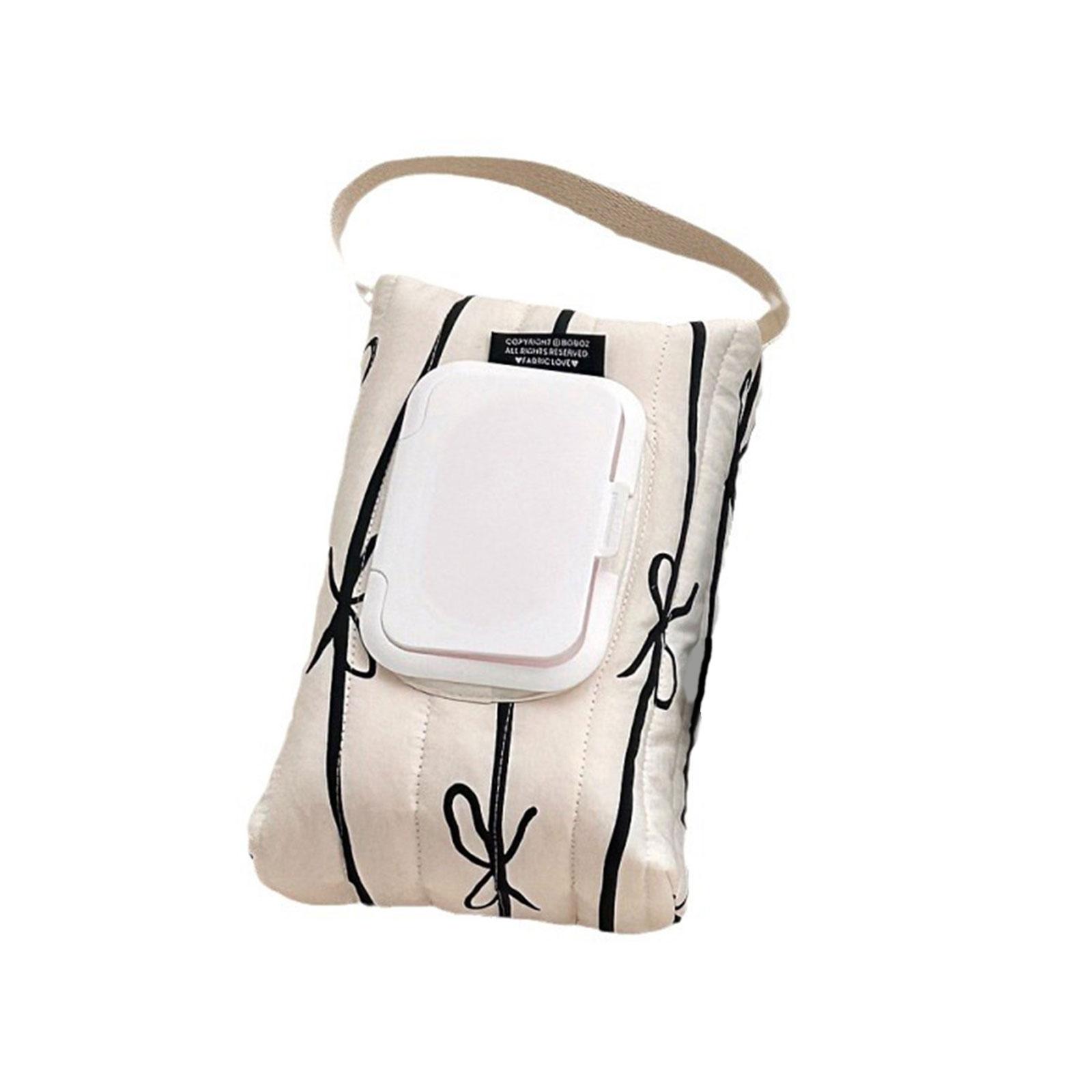 

Міцний бавовняний пакет для зберігання вологих серветок, стьобаний, з дизайном смужок і бантиків, м який дорожній тримач для серветок для мам у дорозі білий