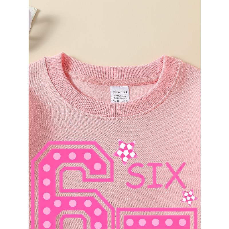European Sizes Girls' Soft Crewneck Sweatshirt, Pink Star Print Design with Cute Print, Casual All-Match, Ideal Holiday Present