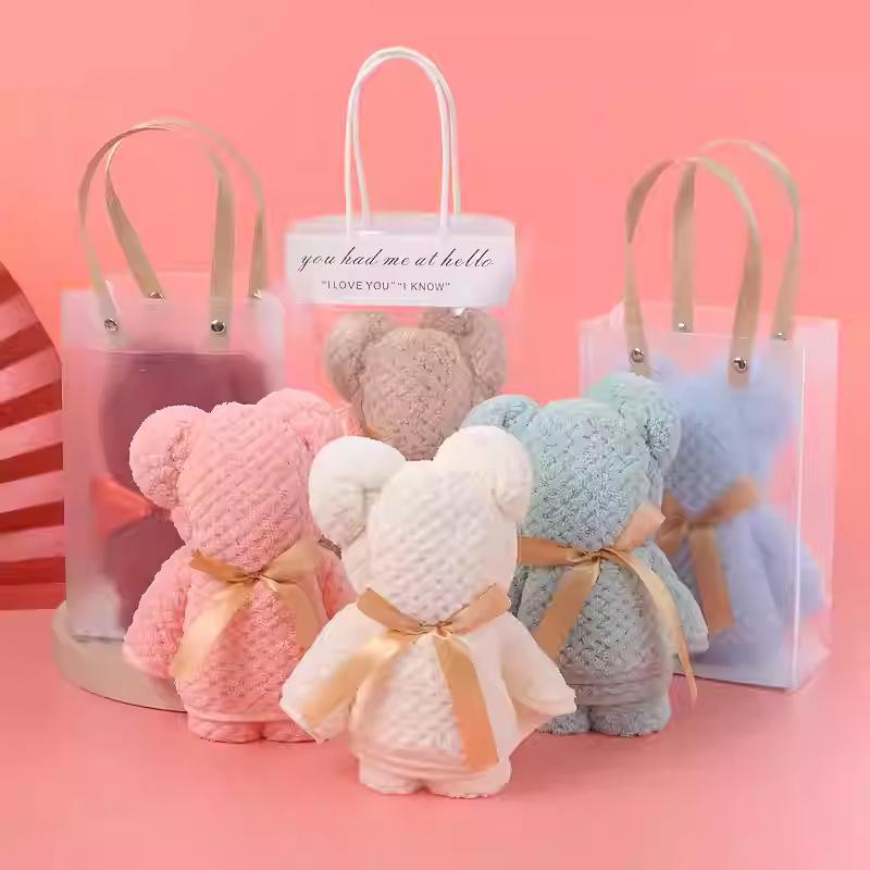Coral Fleece Bear Shaped Towel Gift Box Set For Wedding Return Gifts Baby Souvenirs Creative Plush Hand Towels For Events KTY