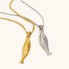 18K Gold-Plated Stainless Steel Cross Salmon Pendant Necklace for Women