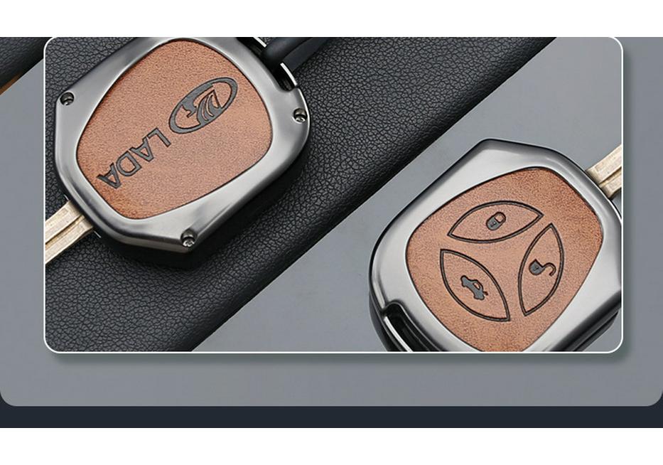 LADA 3-Button Zinc Alloy Key Case: Full-Coverage Protective Shell with Hanging Buckle for Straight Remote Control.