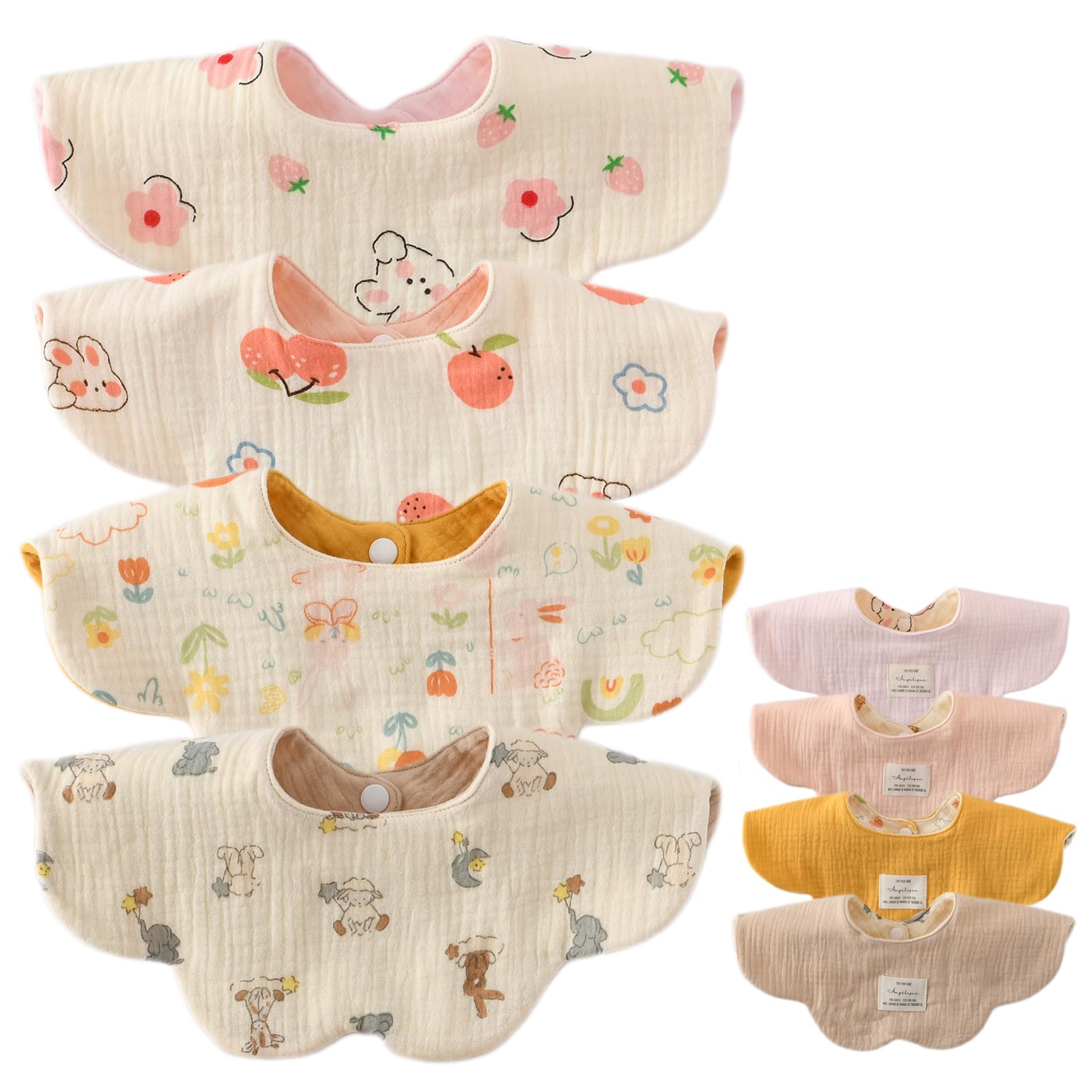 

Set of 4 Baby for Girls and Stylish Newborn Solid Mealtime Baby Baby Shower Gift [GoUseGo] Bibs, Double-Sided, 6-Layer Gauze, Boys, Bibs, 360-Degree