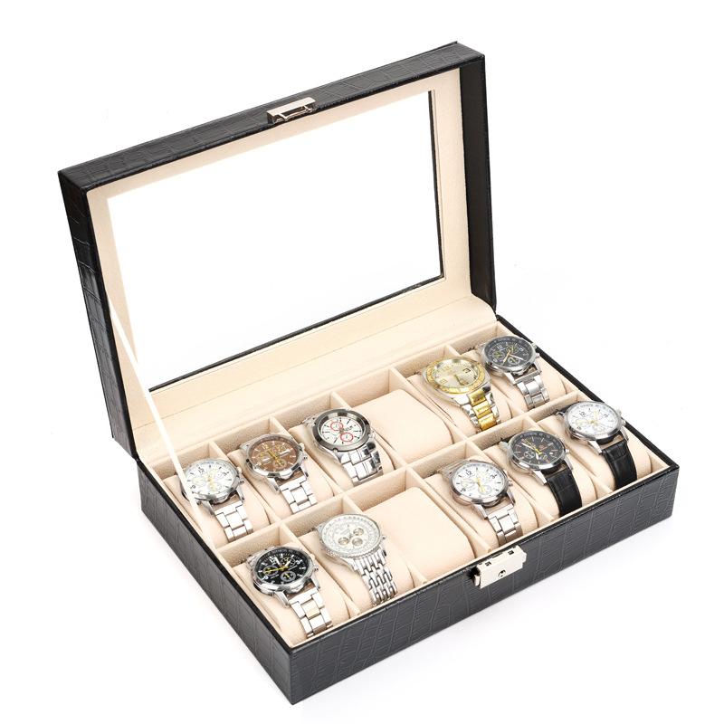 10 12 Slots Wrist Watch Box Watch Holder Storage Case Organizer PU Leather Watch Display Box