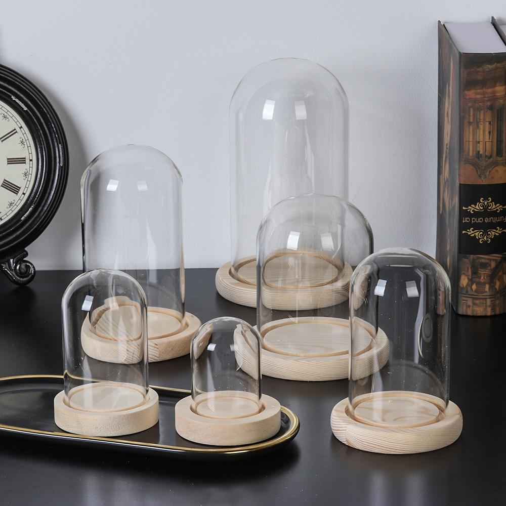 Home Decor Vases Glass Flower Display Cloche Bell Jar Glass Bottle with Wooden Base Dust Cover Display Box Immortal Flower Box