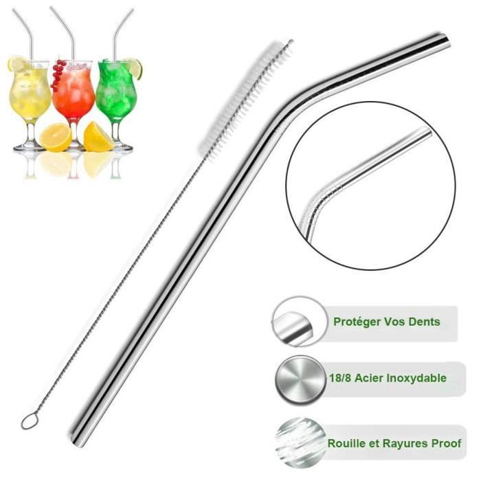 Pailles Réutilisables - SODIAL - 12pcs - Acier Inoxydable - Courbées - Pour Tumbler 20oz