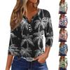 Dam T-shirt Tee Tryck Knapp 3/4 Ärm Tunika Vardaglig Helgmode Basic V-ringad Vanlig Topp