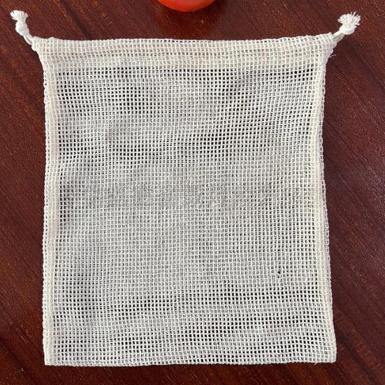 Cotton Mesh Storage Bag with Drawstring Breathable Hollow Design Extends Freshness Reusable Eco-Friendly Supermarket Travel Bag