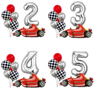 Racing Aluminum Film Balloon Set Silver Digital Boy Birthday Party Balloon Decoration Atmosphere Landscape