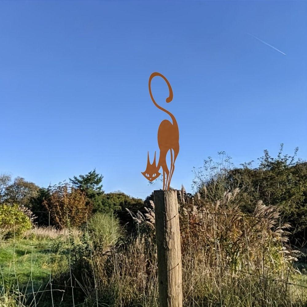 Rusty Wrought Iron Halloween Cat Garden Statue Decoration