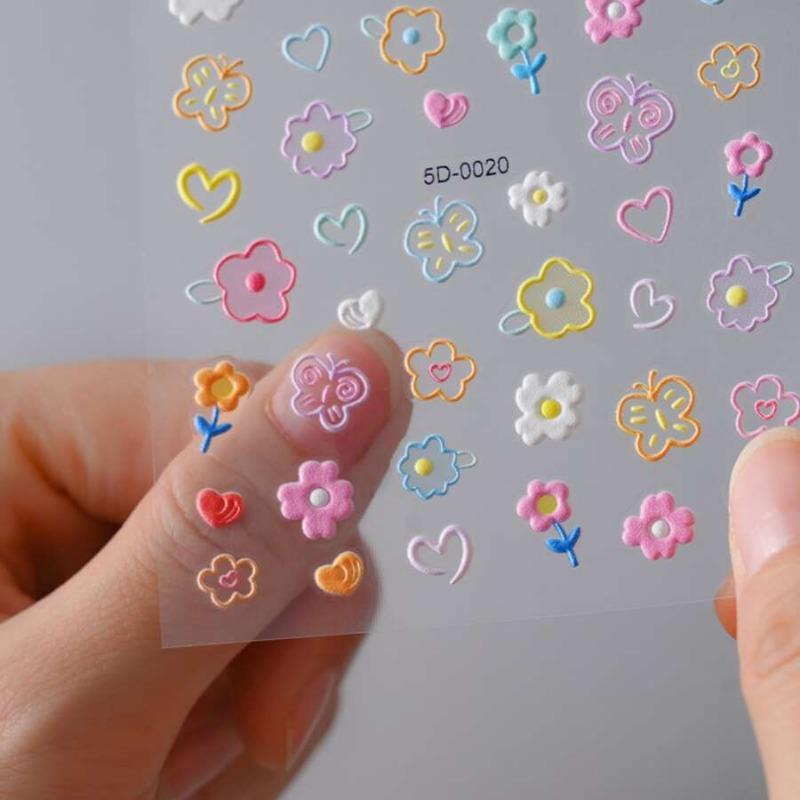 3 Sheet 5D Resin Floral & Butterfly Nail Stickers,2pcs 5D Self-Adhesive Embossed Flower Nail Stickers,Floral Slider Nail Decor Nail Art Supplies DIY
