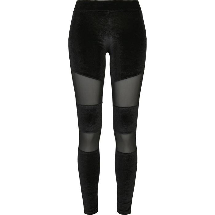 Damen Leggings - Urban Classics - Velvet Tech Mesh - Stretch-Velours - Transparentes Mesh - Elastische Passform