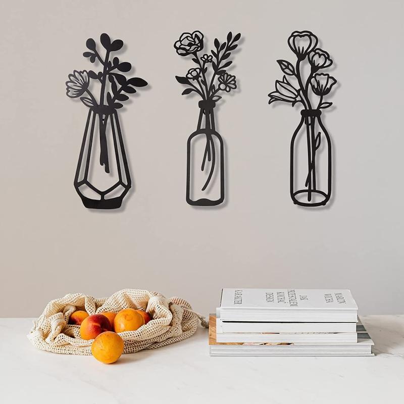 3 Pcs Metal Flowers Wall Decor Metal Wall Sculpture for Patio Balcony Black Metal Wall Decor Art for Living Room Dropshipping
