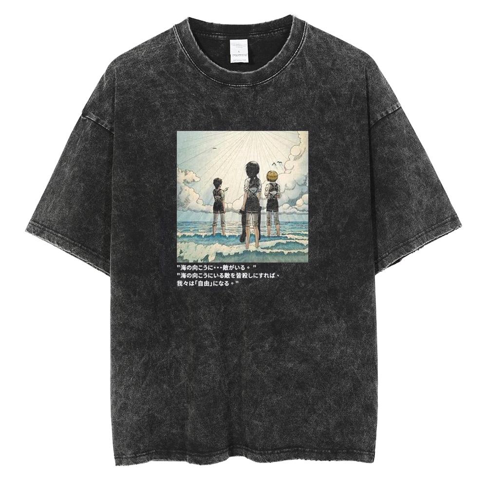 

Anime Attack On Titan Eren Jaeger Print T Shirt Men Women T-shirts Washed Cotton Tee Y2k Harajuku Gothic Short Sleeve Tshirt Men S