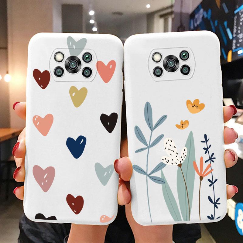 Case For Poco X3 Pro Pocox3 X 3 NFC Cute Heart Flower Back Cover Soft Silicone Matte Protective Funda For Xiaomi Poco X3 Pro Bag