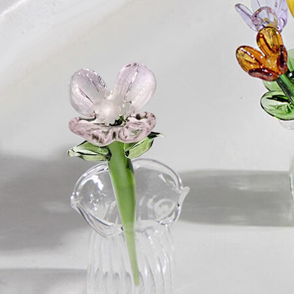 Mini Glass Flower Collectible Ornament for Women Girls Desktop Birthday