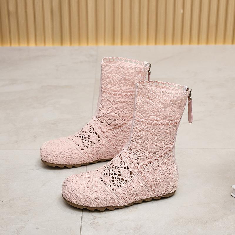 Summer Women's Shoes Flat-soled Inner Height-increasing Hole Boots Retro Hollow Martin Boots Women's Lace Thin Short Boots Cool Boots