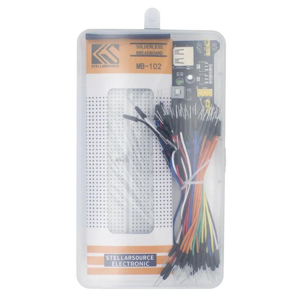 3,3V/5V MB102 Breadboard Netzteilmodul+MB-102 830 Punkte Lötloser Prototyp-Steckbrett-Bausatz +65 Flexible Steckbrücken