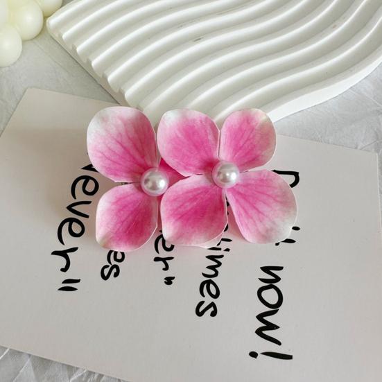 2 Stück Sommer-Haarnadel Farbverlauf Hortensie Doppelblüten-Design Imitation Perlenverzierung Haarspange Pony Seitenhaar Sommer-Haarschmuck