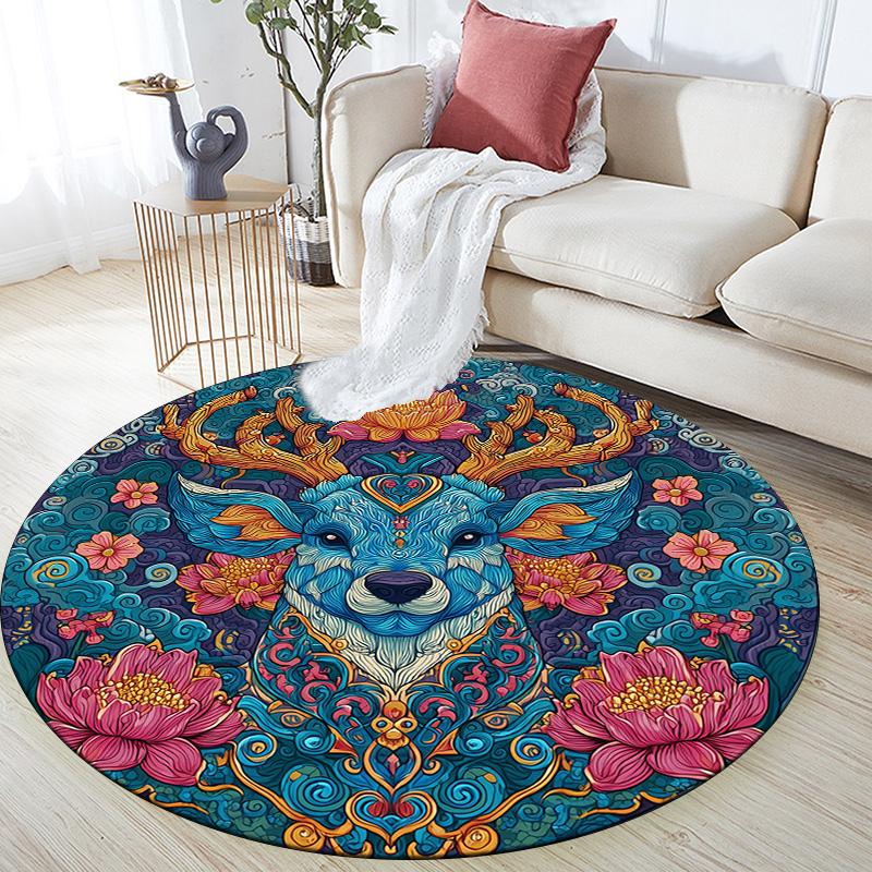

Vintage Deer and Dog Round Area Rug,Carpet Rug for Living Room Bedroom Sofa Playroom Decor,Non-slip Floor Mat 80cmx80cm