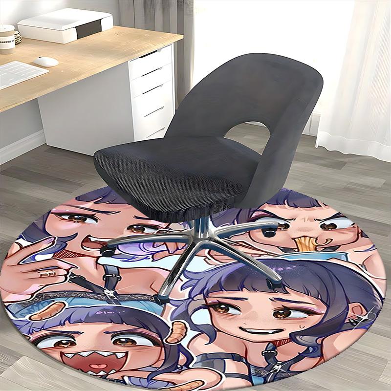 1pc Anime Design Round Carpet - Office Chair Mat, Non-Slip Rug for Home Decor, Living Room