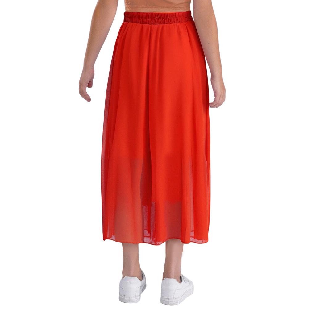 Girls 360 Degree Double Layer Dance Skirt High Waist Elastic Waistband Practice Skirt Stage Performance Skirt