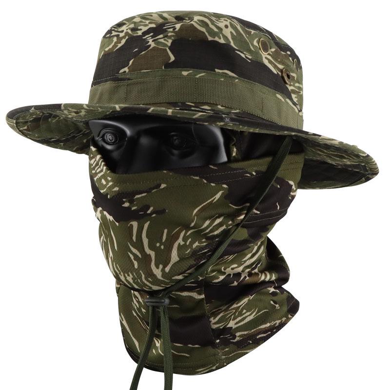 Men's Camouflage Bucket Hat Set: Multifunctional, Breathable, Sun-Protective Fishing Hat with Round Brim.