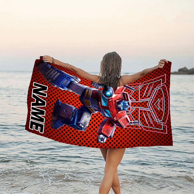 1pc Transformers Beach Towel with Custom Name, Beach/Swimming/Bath/Picnic/Camping Towel, Suitable for Seaside Beaches