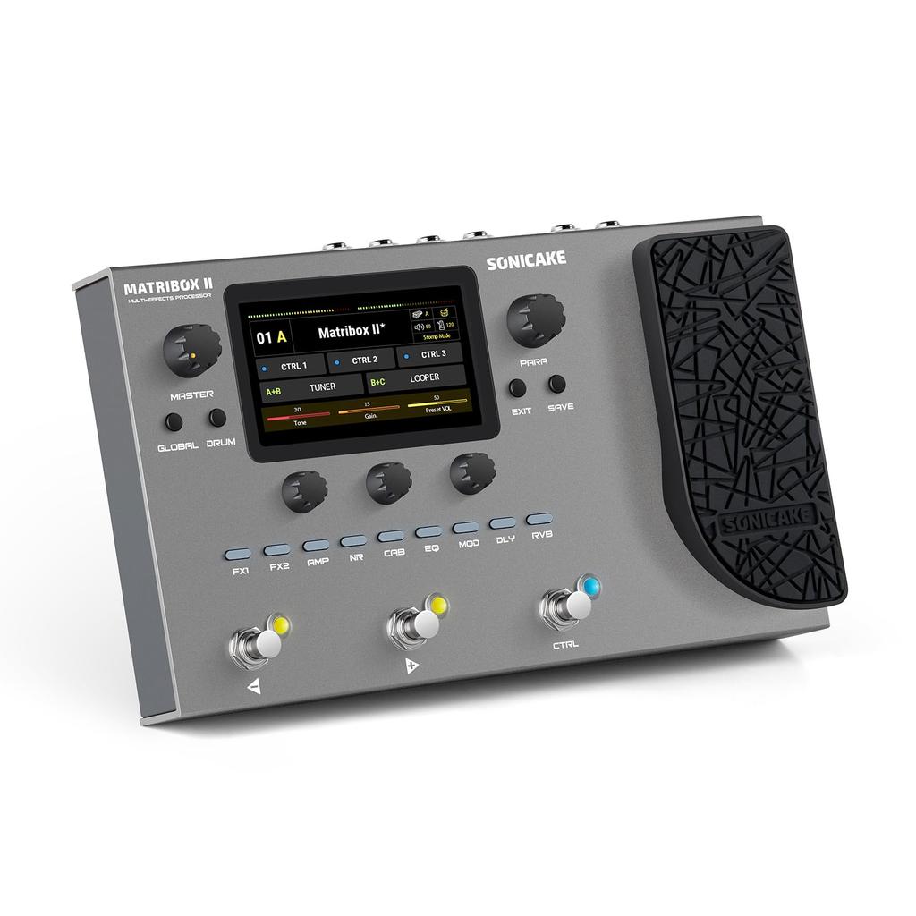 SONICAKE Matribox II Pedal with Over 200 Amp FX Stereo USB Audio Interface Multi-Effect Built-in Effects, Modeling, Loops, MIDI, OTG,
