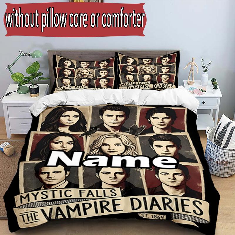 Set copripiumino 3 pezzi (1*Copripiumino + 2*Federe, Senza Nucleo), Set Biancheria da Letto Personalizzato con Nome e Motivo The Vampire Diaries, Regalo Decorazione Camera da Letto