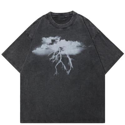 2024 Streetwear obie strony błyskawica graficzna koszulka unisex bawełniana sprana czarna koszulka topy unisex koszulki letnia koszulka z krótkim rękawem