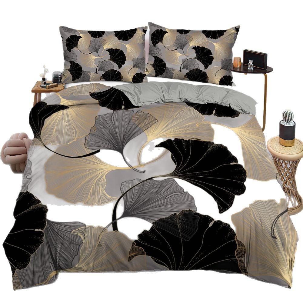 3D Digital Printing Maple Leaf Student Dormitory Bedding Three-Piece Quilt Cover Gift Kit Nordic Style