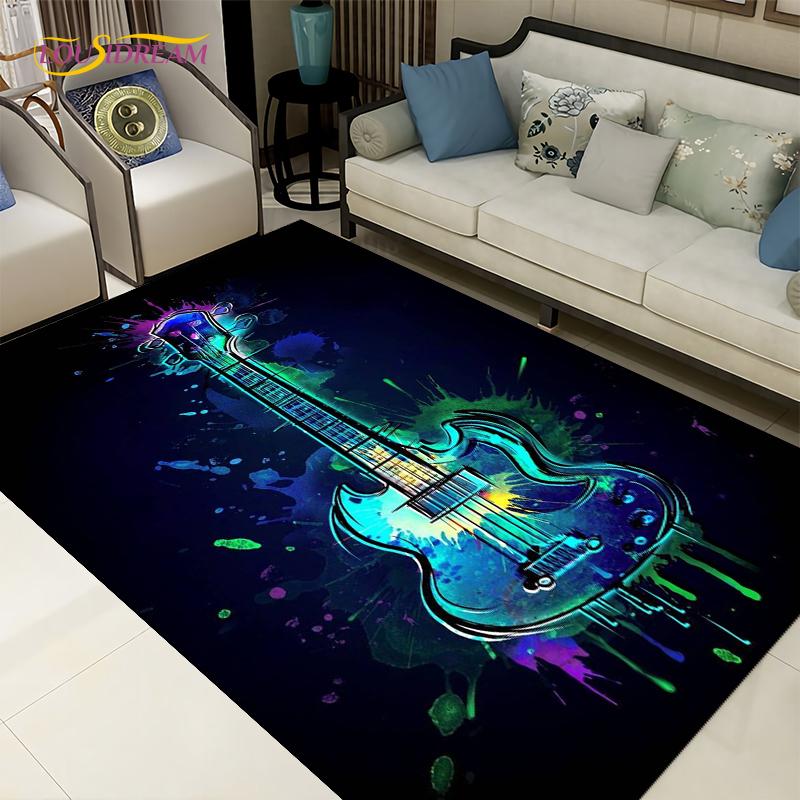 3D-Teppich mit kreativem Wasser- und Feuergitarren-Motiv, Teppiche für Wohnzimmer, Schlafzimmer, Dekoration, Küche, Badezimmer, rutschfeste Fußmatten