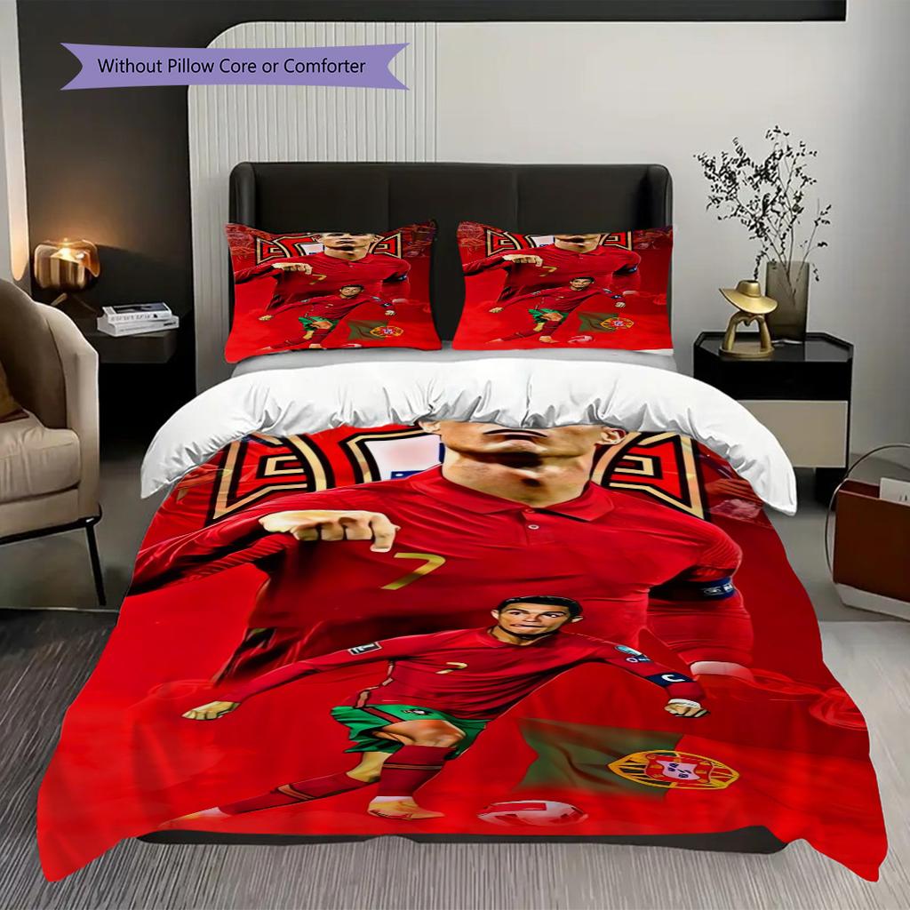 Football Legends Three-piece Set (1 * Duvet Cover + 2 * Pillowcase, Without Core) 2D Flat Christmas Birthday Gift Soft and Comfortable Bedding Set