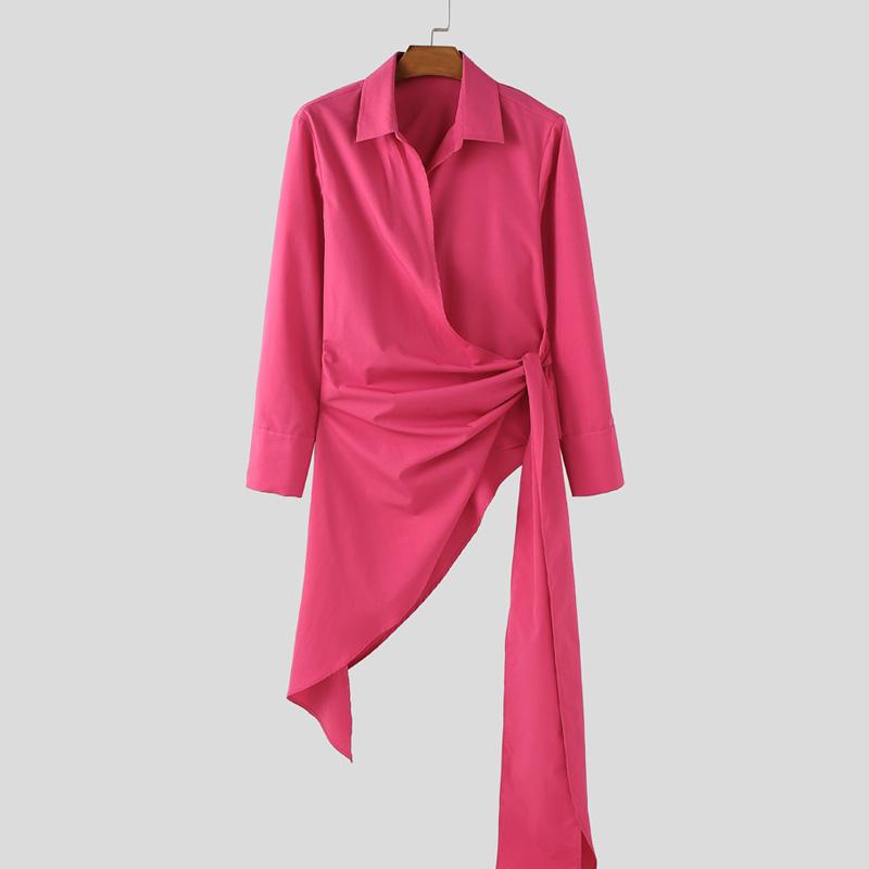 INCERUN Spring Men Lapel Neck Long Sleeve Irregular Twisted Casual Shirts Tops